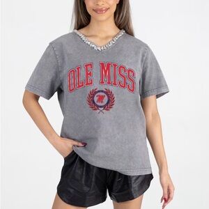 Gameday Couture Women’s Ole Miss Rebels Iconic Edge Rhinestone V-neck SEC Med